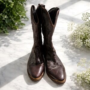 Durango Cowboy Boots Women 8 Dark Brown Good Leather Metal Toe Patchwork Shaft